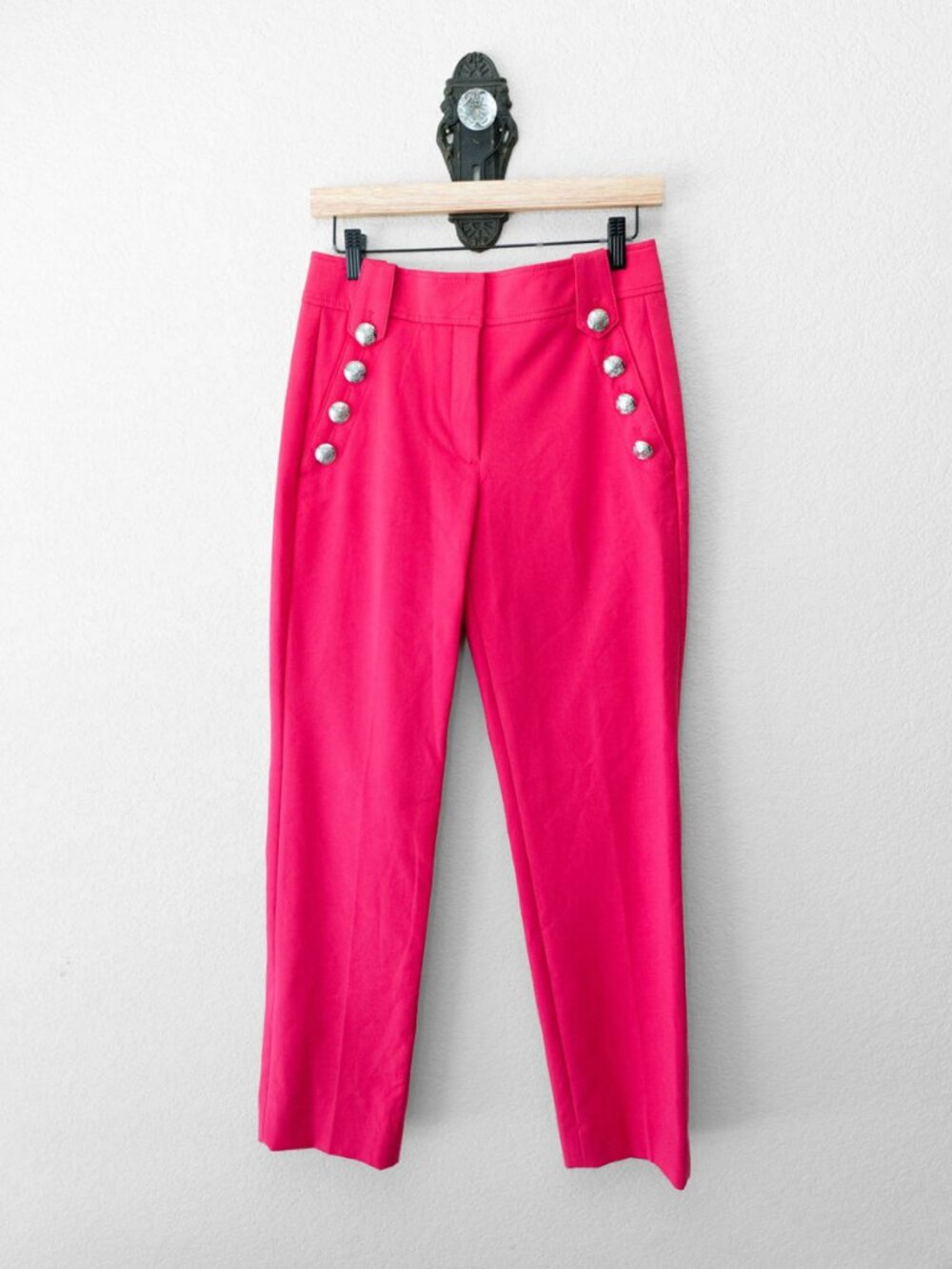 WHBM Jolie Pants Womens 4L NWT Hot Pink Azalea Straight Leg Silver Button Stretc - Picture 2 of 15